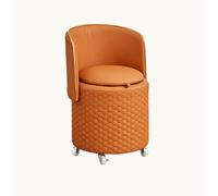 KhUkhu Tabouret De Vanité À Dossier Pliable avec Rangement, Tabouret De Vanité Rond avec Dossier, Pouf De Rangement avec roulettes, Pouf Roulant, Chaise De Vanité,Orange