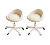 KHUKHU Tabouret pivotant Ergonomique à roulettes, Hauteur réglable, roulettes Ultra-silencieuses, Coussin rembourré en Cuir PU, for Salon, Bureau et Massage(Beige,Set of 2)