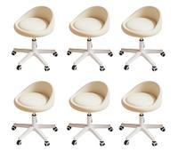 KHUKHU Tabouret pivotant Ergonomique à roulettes, Hauteur réglable, roulettes Ultra-silencieuses, Coussin rembourré en Cuir PU, for Salon, Bureau et Massage(Beige,Set of 6)