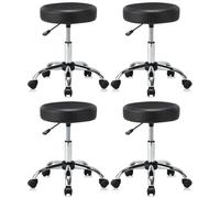 KHUKHU Tabouret pivotant hydraulique réglable avec Coussin et roulettes, en Cuir PU, for Bureau, Tatouage, Massage, Spa(4 Pack)