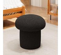 KhUkhu Tabouret rond en tissu de laine d'agneau, tabouret champignon, tabouret en bois massif, tabouret doux repose-pieds pour salon, chambre à coucher, étude, cuisine, balcon, noir, grand