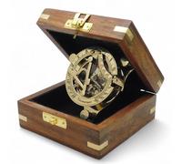 KHUMYAYAD Boussole en laiton. Élégante boussole nautique traditionnelle de cadran solaire de 7,6 cm en laiton antique avec boîte en bois exquise.