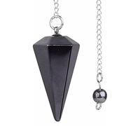 Khushboo Enterprise Pendule en cristal d'hématite avec chaîne, pointe hexagonale de 3,8 à 5,1 cm, pendule de radiesthésie pour divination, méditation, guérison des chakras