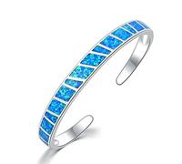 KhuWan Bracelets Ouverts en Pierre d'opale de feu Bleu plaqué Argent Bracelets minimalistes réglables Bijoux Meilleurs Cadeaux pour Fille Femme