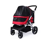 KHUY Poussette Chien 30kg, Poussette pour Chiens Chats Animaux Chariot, Pousette Landau Poupon Tissu Oxford Respirant, Poussette Chat Double Alliage Aluminium de Poussoir (Color : Red)