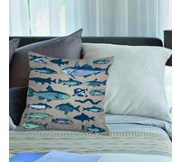 KHWEJ Taie d'oreiller 40x40 cm Imprimer Housse Coussin pour Maison Le Salon Taie Oreiller Réversible Housse de Coussin,Poisson Art Nautique Thème Animaux Marins Aquarium Tropical Aqua Art Impressions
