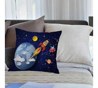 KHWEJ Taie d'oreiller 40x40 cm Imprimer Housse Coussin pour Maison Le Salon Taie Oreiller Réversible Housse de Coussin,Espace, fusée sur Un système planétaire avec des étoiles terrestres, OVNI, Satur