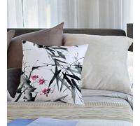 KHWEJ Taie d'oreiller 40x40 cm Imprimer Housse Coussin pour Maison Le Salon Taie Oreiller Réversible Housse de Coussin,Japonais, tiges de Bambou sacrées Naturelles, Fleurs de Cerisier, imprimé folklo
