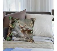 KHWEJ Taie d'oreiller 40x40 cm Imprimer Housse Coussin pour Maison Le Salon Taie Oreiller Réversible Housse de Coussin,Cerf dans Les Bois