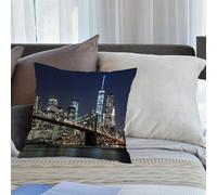 KHWEJ Taie d'oreiller 45x45 cm Imprimer Housse Coussin pour Maison Le Salon Taie Oreiller Réversible Housse de Coussin,Pont de Brooklyn à New York avec Manhattan au crépuscule