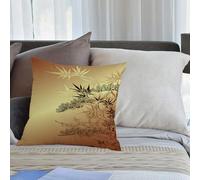 KHWEJ Taie d'oreiller 45x45 cm Imprimer Housse Coussin pour Maison Le Salon Taie Oreiller Réversible Housse de Coussin,Branches et Motifs de Bambou de Style Japonais et Asiatique avec des Feuilles vo