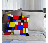 KHWEJ Taie d'oreiller 45x45 cm Imprimer Housse Coussin pour Maison Le Salon Taie Oreiller Réversible Housse de Coussin,Art, Design Pop de Style Mondrian avec des carrés colorés aux Couleurs Vives et