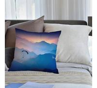 KHWEJ Taie d'oreiller 45x45 cm Imprimer Housse Coussin pour Maison Le Salon Taie Oreiller Réversible Housse de Coussin,Silhouette d'un Parapente Volant dans la lumière du Lever du Soleil au-Dessus de