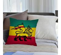 KHWEJ Taie d'oreiller 50x50 cm Imprimer Housse Coussin pour Maison Le Salon Taie Oreiller Réversible Housse de Coussin,Impression Artistique sur Le thème du Roi de la Jungle Reggae, Lion de Juda avec