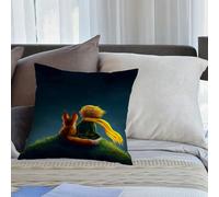 KHWEJ Taie d'oreiller 50x50 cm Imprimer Housse Coussin pour Maison Le Salon Taie Oreiller Réversible Housse de Coussin,Le Petit Prince et Le Renard regardent Le Ciel