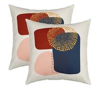KHYYTTRFD Lot de 2 housses de coussin à motif géométrique, art abstrait moderne pour la décoration de la maison, du salon, réversible, bleu marine, orange brûlé, 55,9 x 55,9 cm