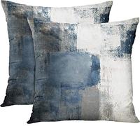 KHYYTTRFD Lot de 2 housses de coussin carrées modernes avec peinture abstraite bleue, blanche et grise, décoration d'intérieur, 40,6 x 40,6 cm, bleu blanc et gris