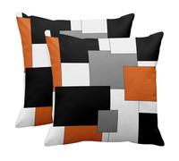 KHYYTTRFD Lot de 2 housses de coussin carrées oranges avec peinture noire et grise blanche à carreaux abstraits, décoration d'intérieur moderne, 45,7 x 45,7 cm, taie d'oreiller carrée