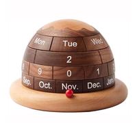 KHZKHC Calendrier Rotatif en Bois, Calendrier De Bureau Amovible en Forme De Gâteau, Perpétuel Sphérique, Accessoires De Bureau, Décoration pour La Maison Et Le Bureau, Idée Cadeau Originale (Noyer)