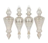 KI Store Lot de 4 Boules de Noël en Verre à Pommes de Pin - Champagne et Argent - Décoration de Noël