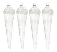 KI Store - Lot de 4 boules de Noël en verre perle blanche de 19,5 cm pour décoration de sapin de Noël