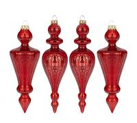 KI Store Lot de 4 Boules de Noël en Verre Rouge - Décoration de Sapin de l'Avent