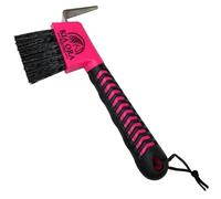 Kia Ora Equine Grattoir à sabots rose avec brosse et pointe en métal, poignée ergonomique antidérapante, sangle de suspension, outil de soin des sabots robuste pour chevaux, poneys, cavaliers et