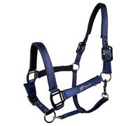 Kia Ora Licol d'écurie en satin - Licol rembourré pour poney COB, Full - Réglable avec raccords en zinc Gunmetal (bleu marine, COB)