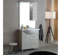 Kiamami Valentina 75cm Armoire de Salle de Bain 2 Portes chêne Gris, lavabo, Miroir et unité Murale Rimini