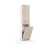 Kiamami Valentina - Armoire Colonne multifonctionnelle Blanche avec Portes en béton et Panier à Linge