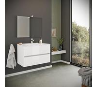 Kiamami Valentina - Armoire de Toilette Suspendue Blanc Brillant 80 cm 2 tiroirs | Benaco