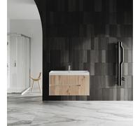 Kiamami Valentina - Base Suspendue de 100cm avec 2 tiroirs et 1 Porte en chêne doré canné Cortina