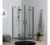 Cabine de douche 120x80 noir mat avec porte à double charnière en verre transparent de 6 mm