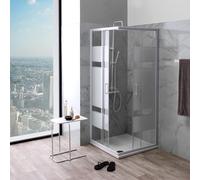 Kiamami Valentina - Cabine de douche d'angle 75x75 verre sérigraphié profils blancs | Venere