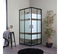 Kiamami Valentina - Cabine de douche rectangulaire 80x120 noir mat avec verre sérigraphié 6mm | City