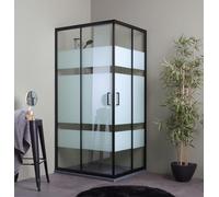 Kiamami Valentina - Cabine de douche réversible City 70x100 noire avec portes sérigraphiées de 6mm
