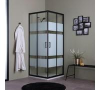 Kiamami Valentina - Cabine de douche square 70x70 avec profilés noirs mats et verre sérigraphié | City