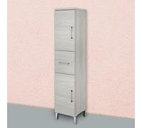 Kiamami Valentina Colonne Moyenne 2 Portes et Un tiroir en placage mélaminé Effet chêne Gris