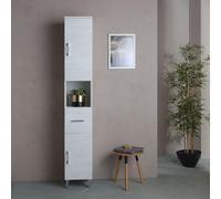 Kiamami Valentina - Colonnes de Salle de Bains au Sol 190cm chêne Blanc 2 Portes, tiroir et Compartiment Ouvert Rimini