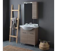 Kiamami Valentina Ensemble de Salle de Bains sur Pied 75 cm en chêne Naturel avec lavabo, Miroir et unité Murale Rimini