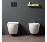 Kiamami Valentina Ensemble SANITAIRE Suspendu en CÉRAMIQUE Bidet ET WC avec ABATTANT | Folk