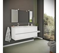 Kiamami Valentina Meuble de Salle de Bain 120cm Blanc Brillant, tiroirs et Double Vasque | Benaco