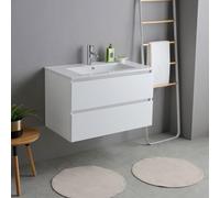 Kiamami Valentina Meuble de Salle de Bain 80 cm Blanc Effet Bois avec lavabo en céramique | Bilbao