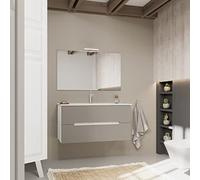 Kiamami Valentina Meuble de Salle de Bain avec tiroirs Gris Mat, côtés chêne Blanc 100cm | Magnolia