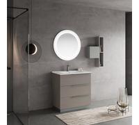 Kiamami Valentina Meuble DE Salle DE Bain sur Pied 80CM Gris Cendre, Miroir Rond LED | New York