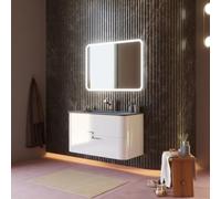 Kiamami Valentina Meuble de Salle de Bain Suspendu 100cm avec tiroirs Blanc Brillant et lavabo Noir | Hollywood