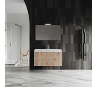 Kiamami Valentina Meuble de Salle de Bain Suspendu 100cm en chêne doré canné avec Miroir encastré 100x60 | Cortina