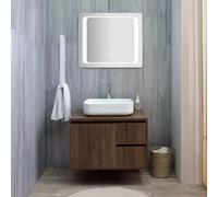 Kiamami Valentina - Meuble de Salle de Bain Suspendu 75cm Noyer foncé Effet Bois avec Miroir LED 75x60 | Siena
