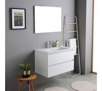 Kiamami Valentina Meuble de Salle de Bain Suspendu 80 cm Blanc avec lavabo en céramique et Miroir | Bilbao