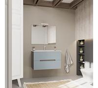 Kiamami Valentina Meuble de Salle de Bain Suspendu 80cm 2 tiroirs Couleur Bleu Mat et chêne | Magnolia